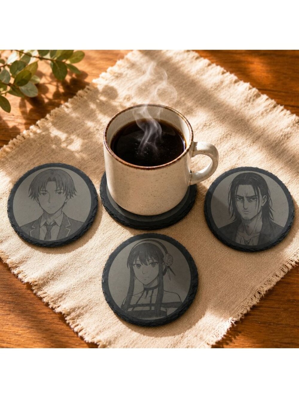 Coaster Anime Set Of 4 Animations Round Gray Slate 4"